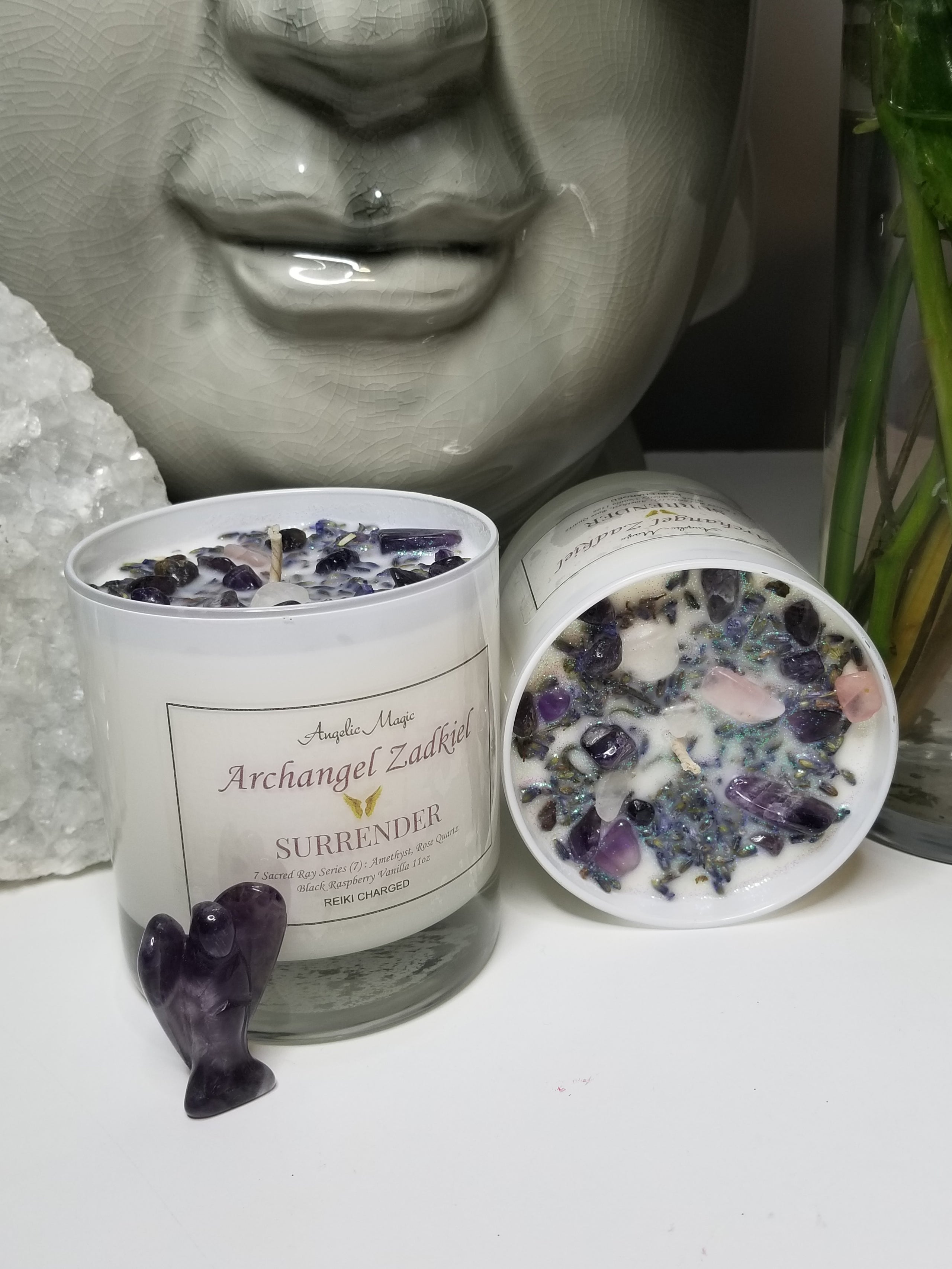 SURRENDER Archangel Zadkiel Amethyst Crystal Soy Candle 11oz